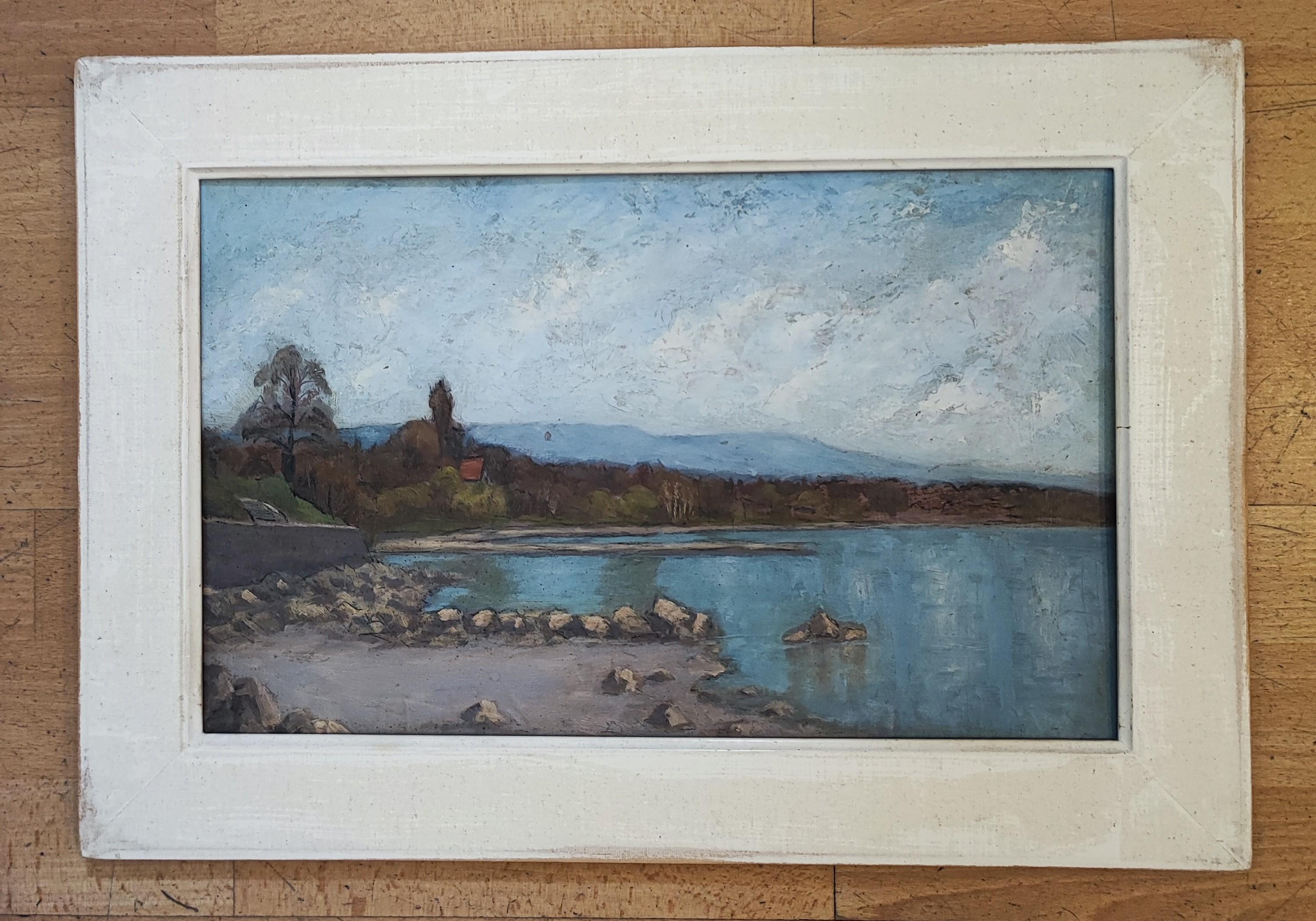 Paesaggio del lago, Ginevra - Painting di Unknown