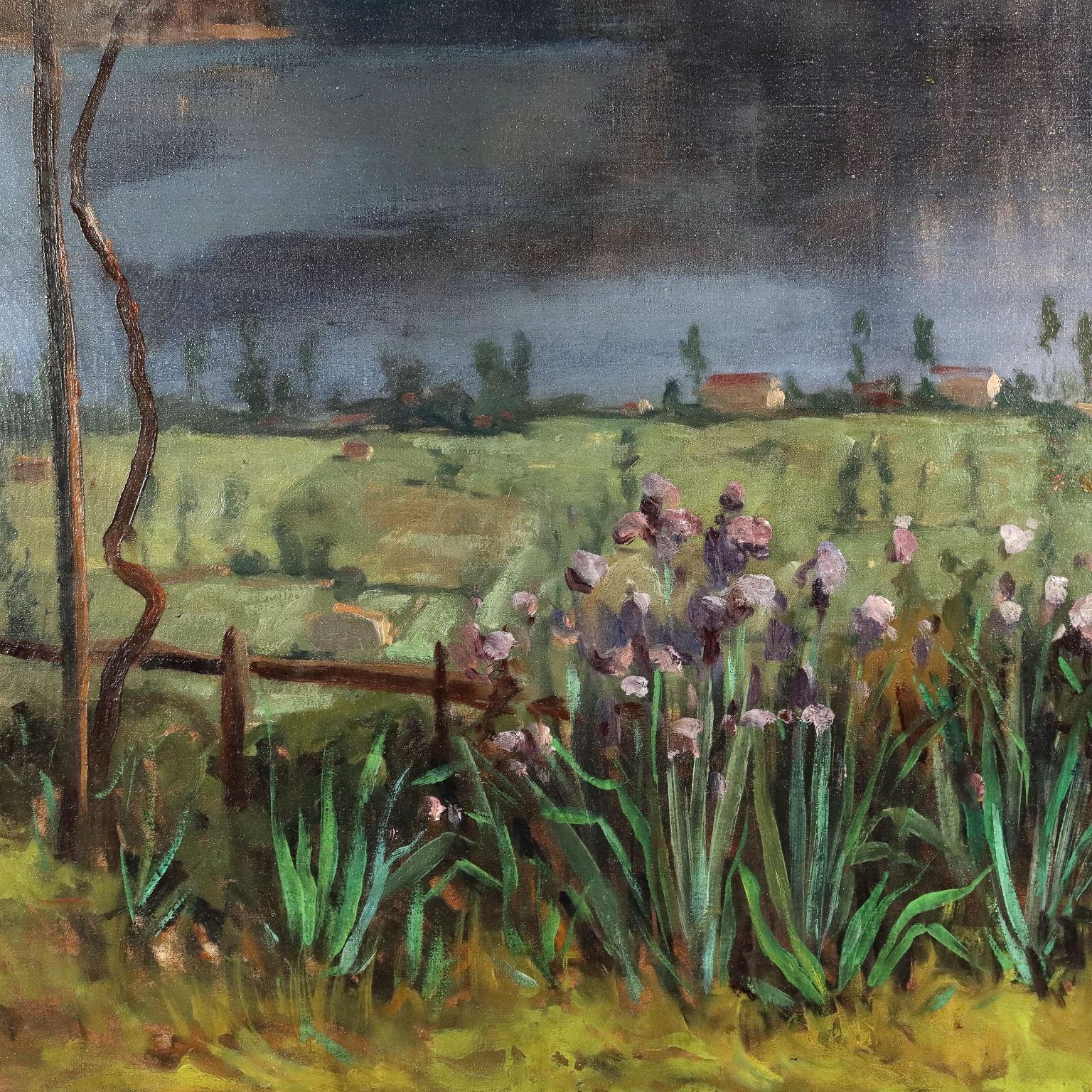 Lake Landscape Oil on Canvas Italy XX Century 2