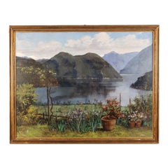 Lake Landscape Oil on Canvas Italy XX Century