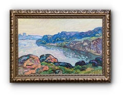 Lake Scene (Framed Ukraine Mid-Century Impressionist Landscape Painting)