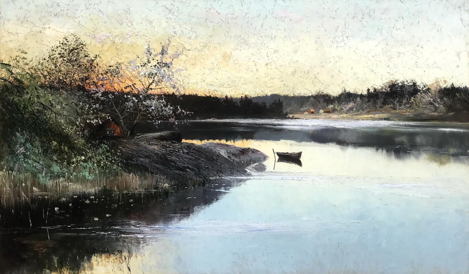 Landscape Painting Carl Brandt - Coucher de soleil sur le lac