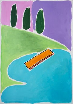 Lake Swimming at Country House, Garden Landscape, Green, Yellow, Purple, 2021