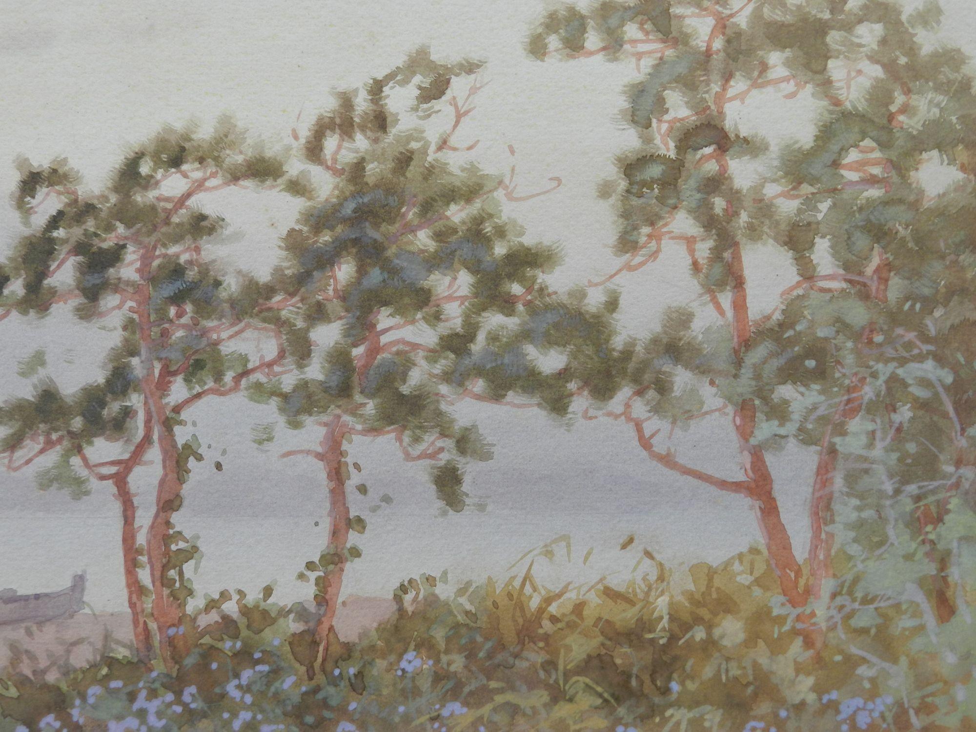 Lakeside Evening Watercolor Painting Pastel Impressionist early 20th Century For Sale 1