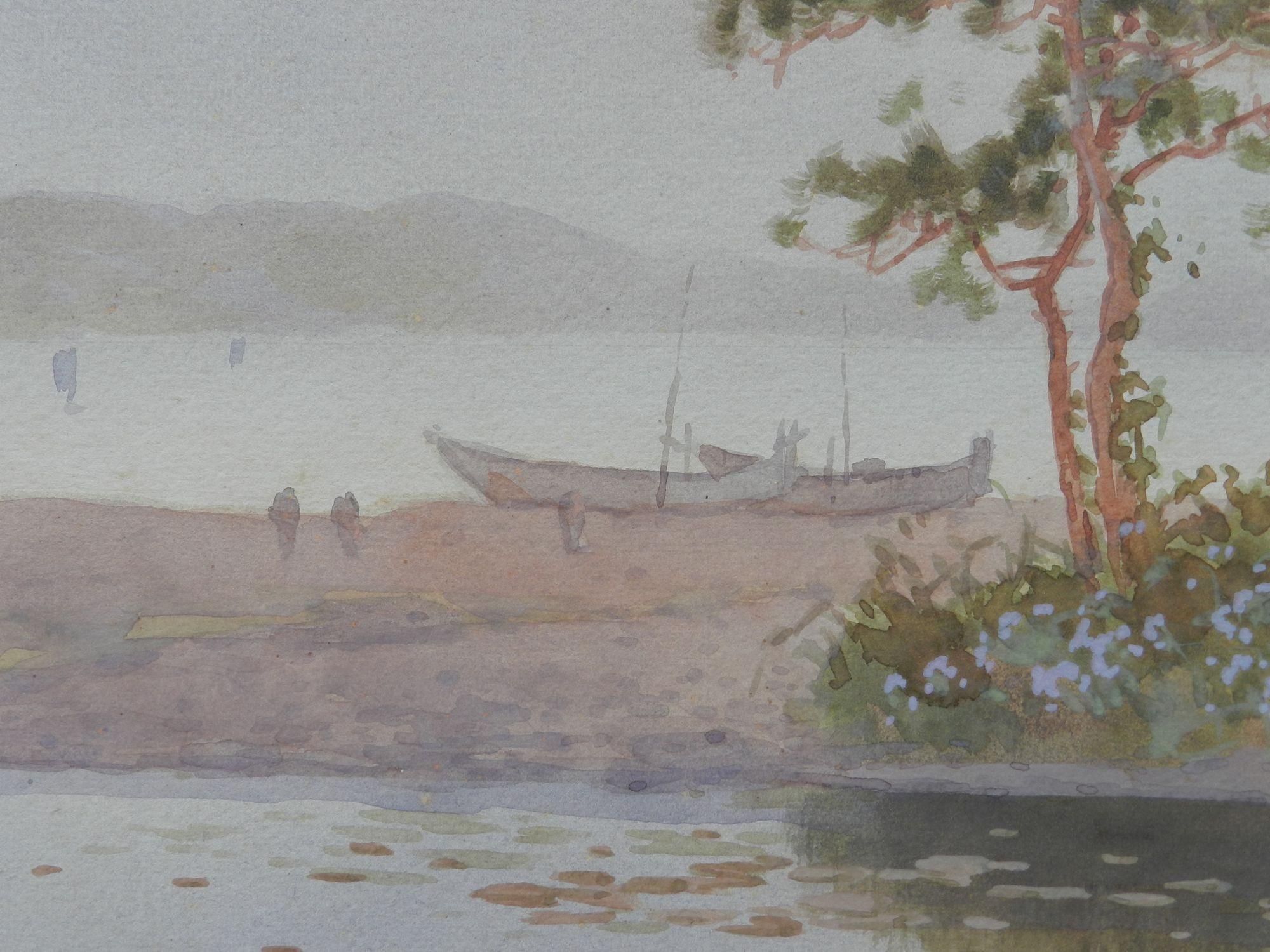 Lakeside Evening Watercolor Painting Pastel Impressionist early 20th Century For Sale 4