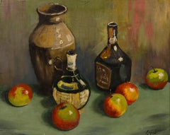 Agnello - Olio del XX secolo incorniciato, Natura morta con mele da sidro