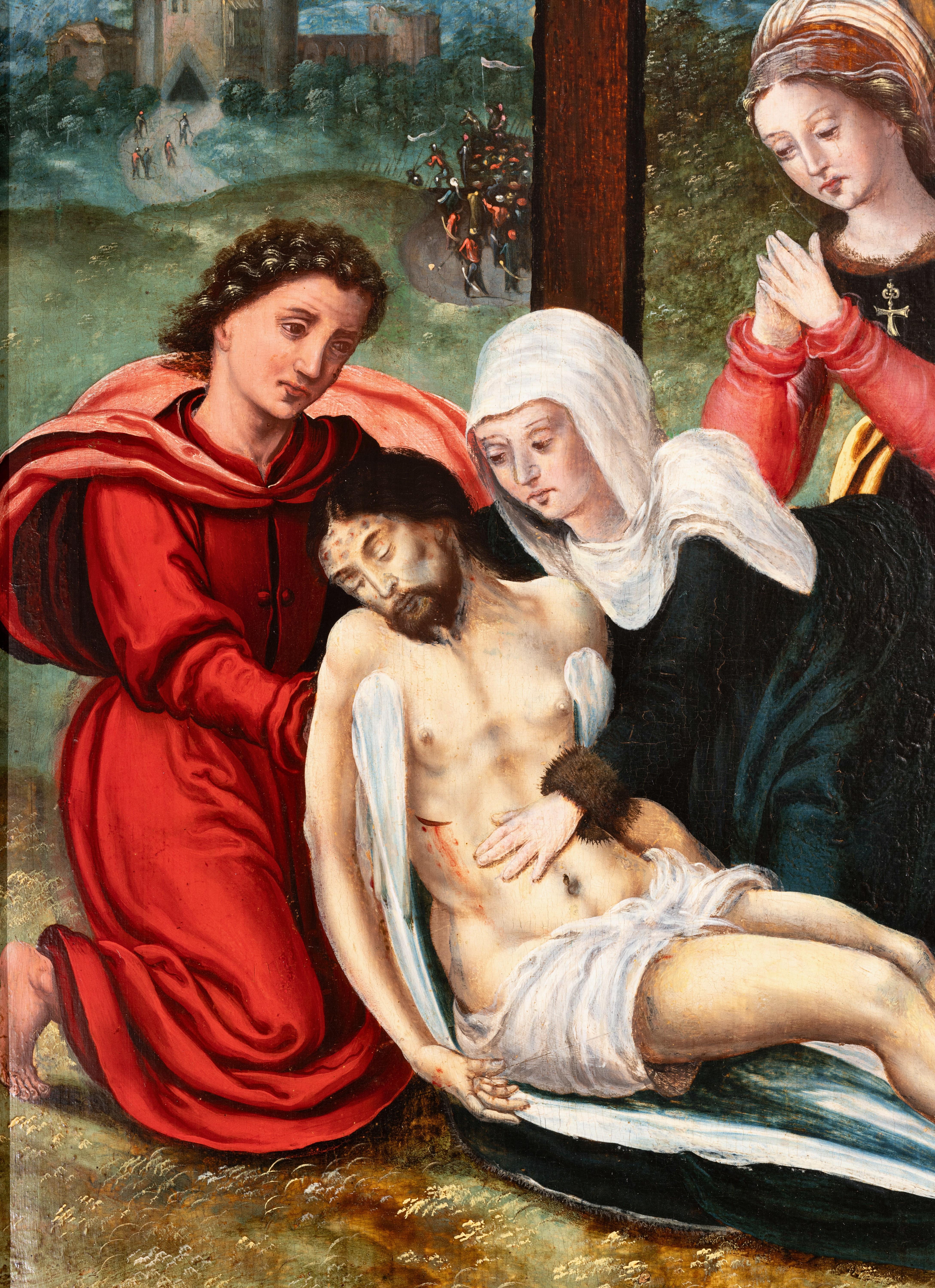 Lamentation of Christ - 16th century Antwerp school, Flemish - Old Masters Painting by Unknown