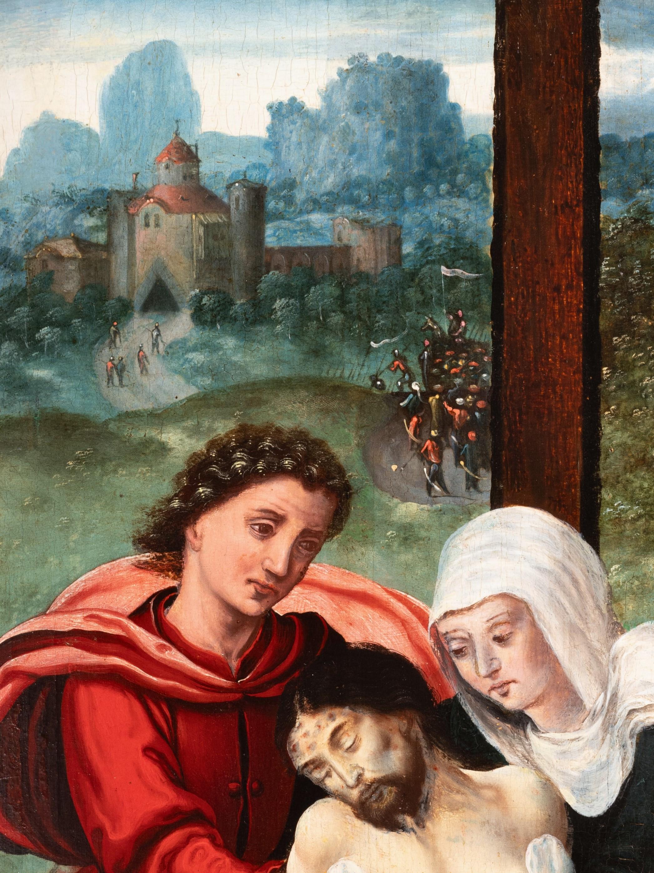 Lamentation of Christ - 16th century Antwerp school, Flemish - Black Figurative Painting by Unknown
