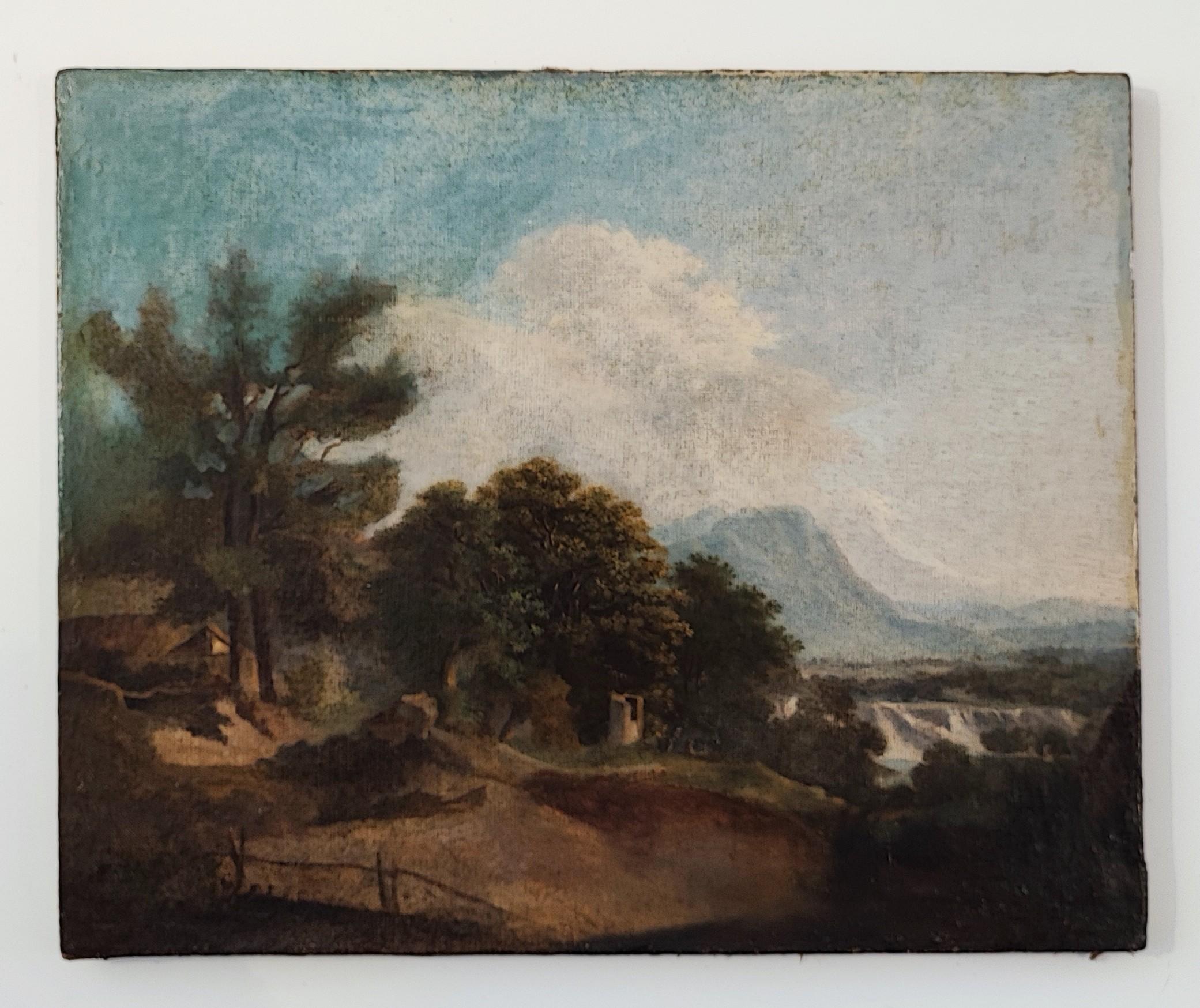 Landscape at the waterfall - Painting by Unknown
