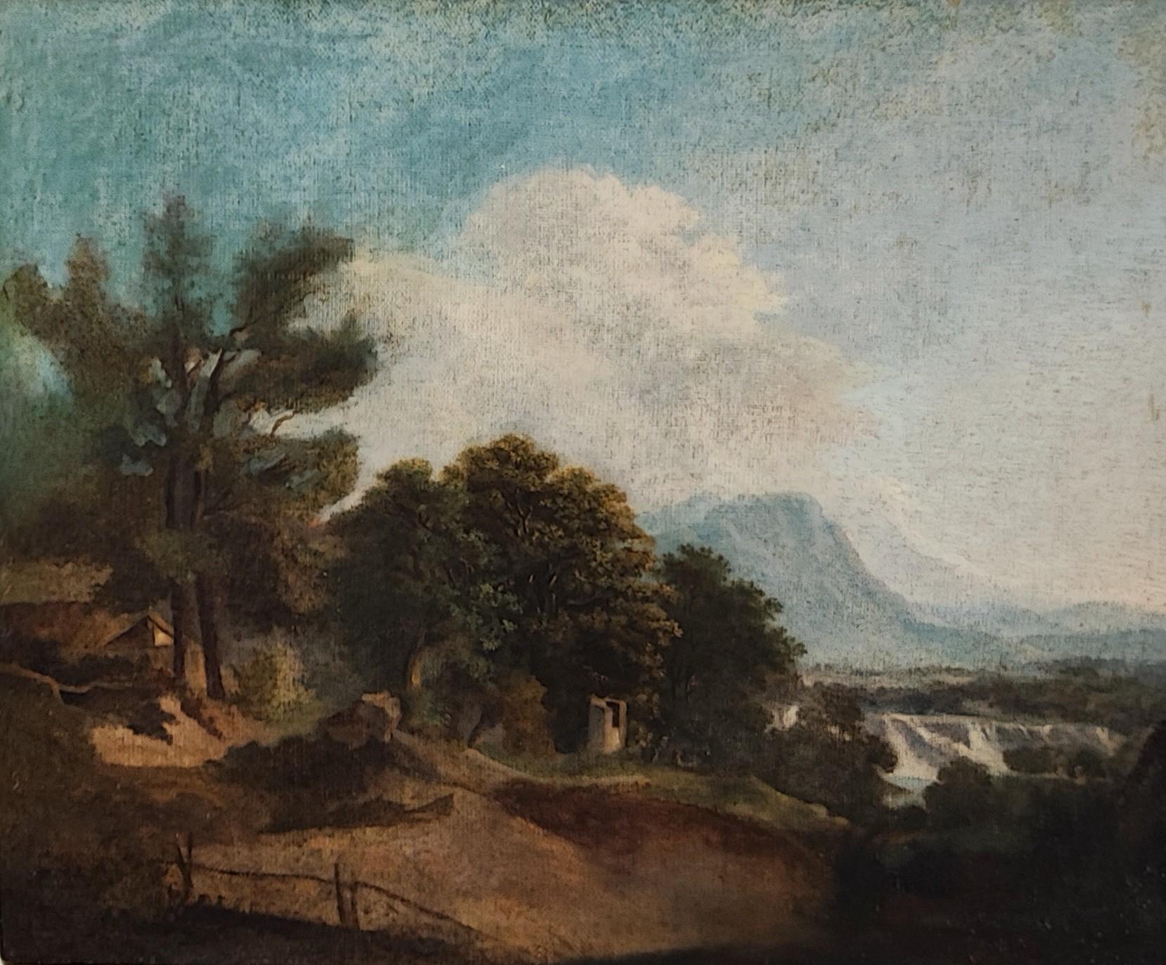 Unknown Landscape Painting - Landscape at the waterfall