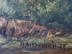 Paysage par H. Ackerman - Huile sur toile - 130x75 cm
