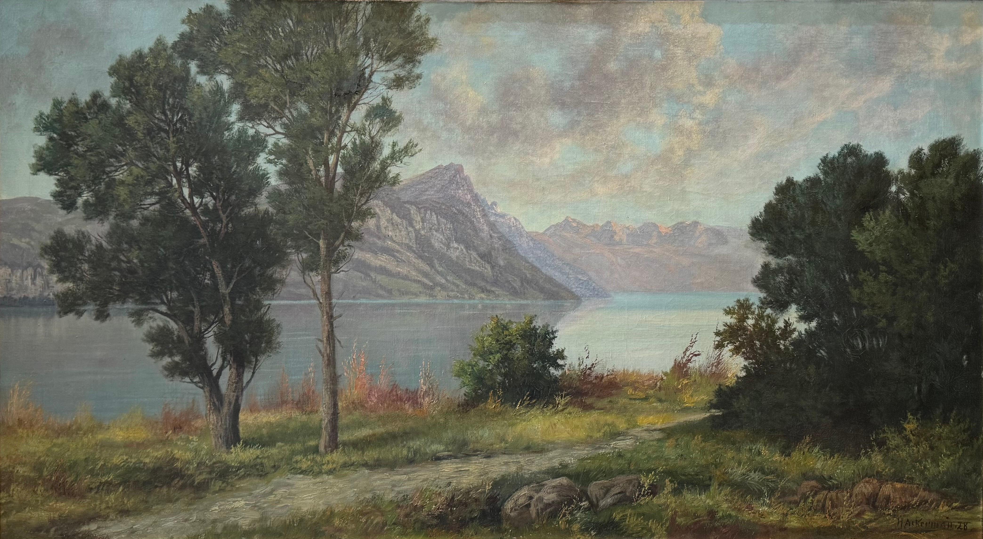 Landscape by H. Ackerman - Oil on Canvas - 130x75 cm