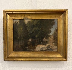 River Landscape, Oil on Cardboard, Barbizon Style, Early 20th Century