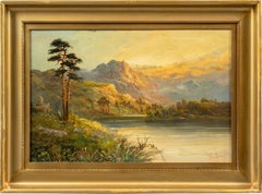 Peintre paysagiste continental - Peinture de la fin du 19e siècle - Montagne vue de la rivière