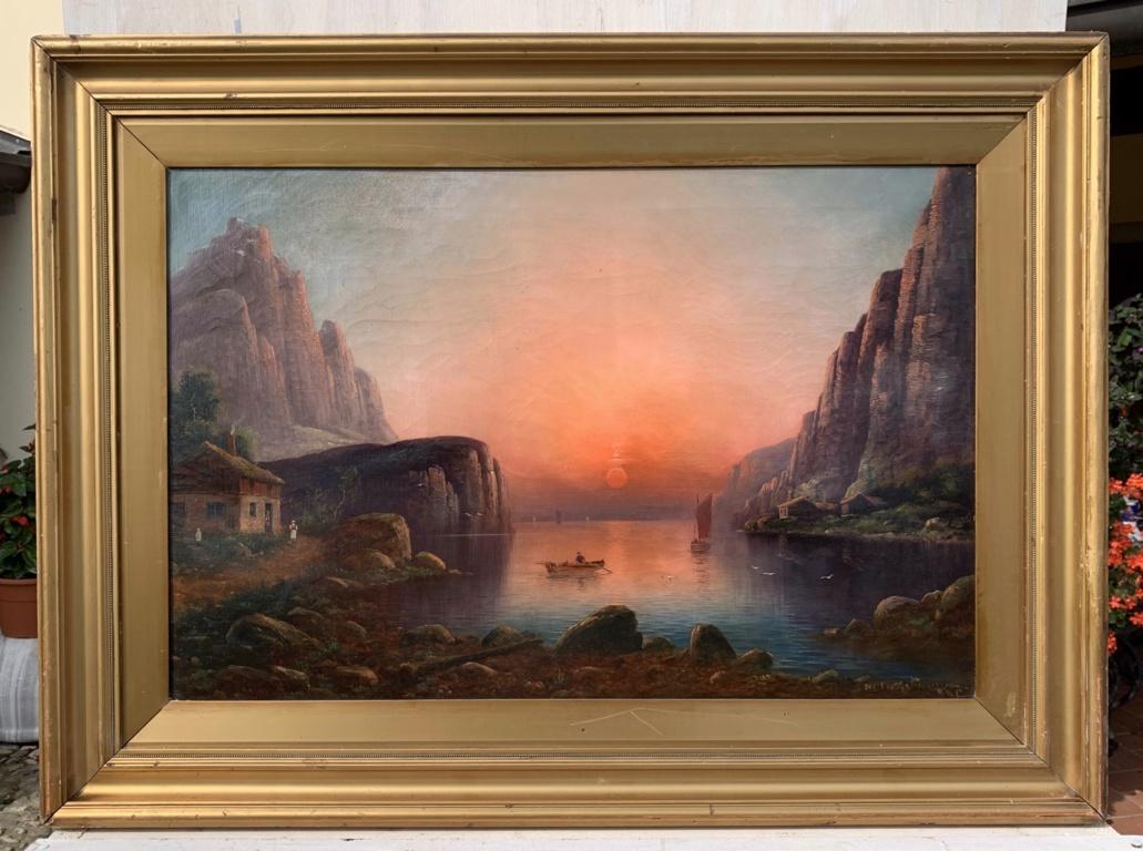 Nils Christiansen (Danish painter) - 19th century landscape painting - Sunset - Painting by Unknown