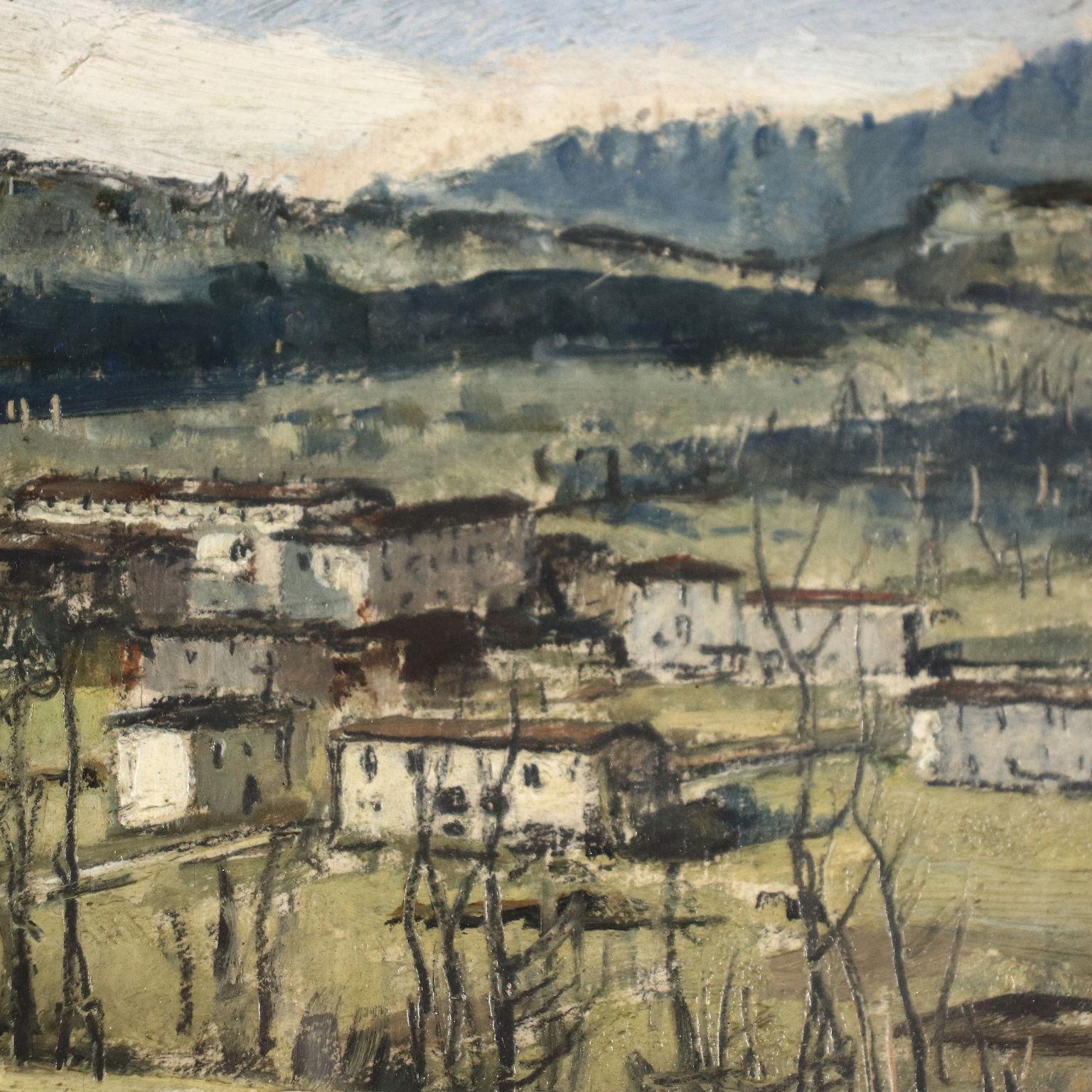 Landscape, Domenico de Bernardi, oil on canvas, 20th century - Brown Landscape Painting by Unknown