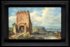 Vue du paysage de Rome, pont Grand Tour sur la rivière Aniene, signé 19e 