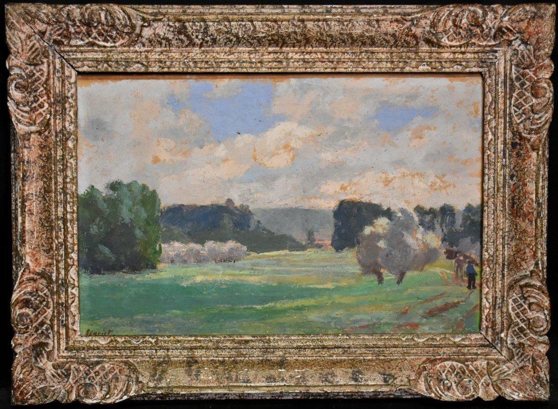 Landscape in the countryside of France, Antique oil on canvas Neo Impressionist 
