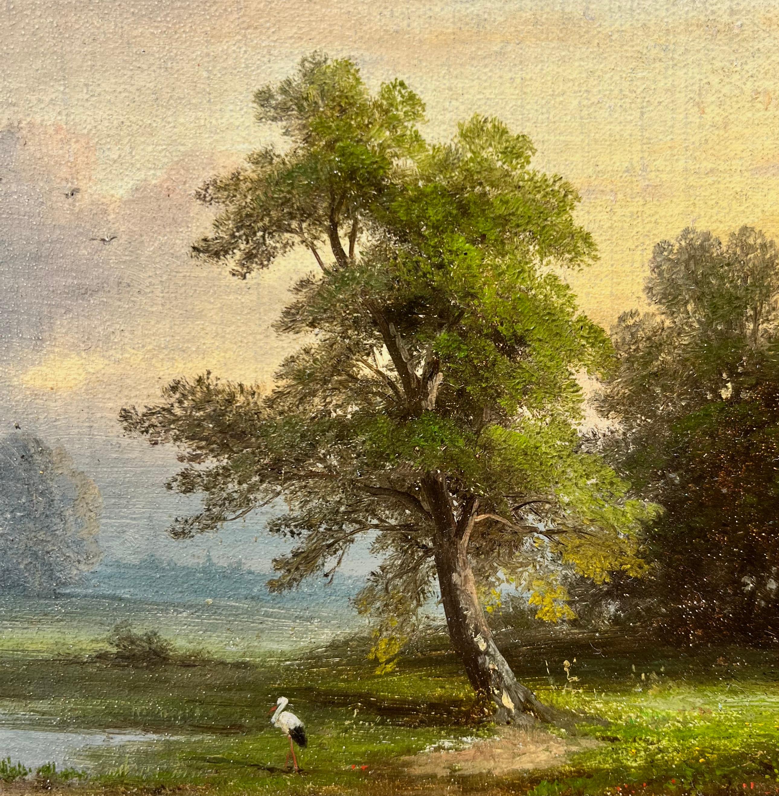 Paysage d'un étang et d'un champ après la pluie intitulé 