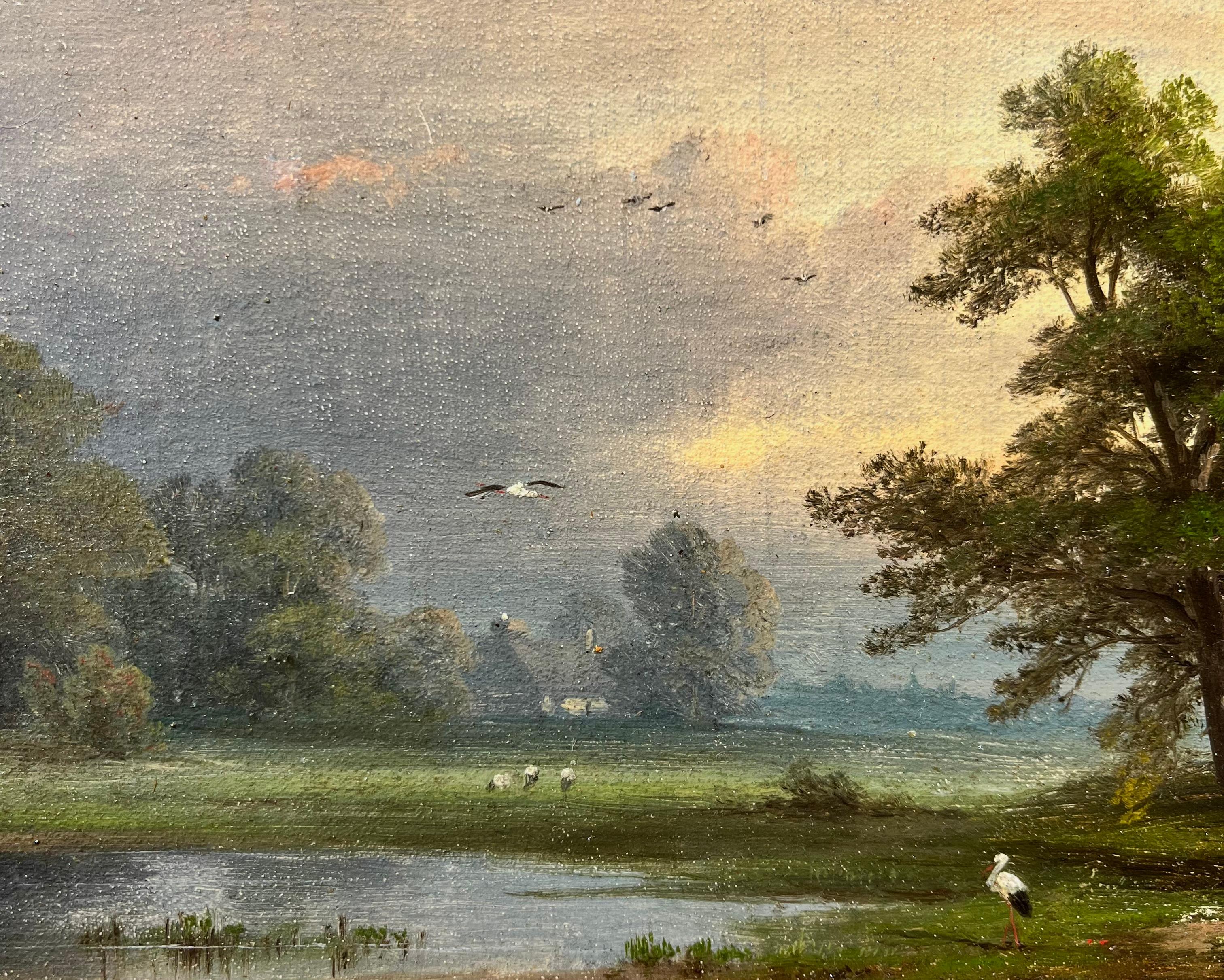 Paysage d'un étang et d'un champ après la pluie intitulé 