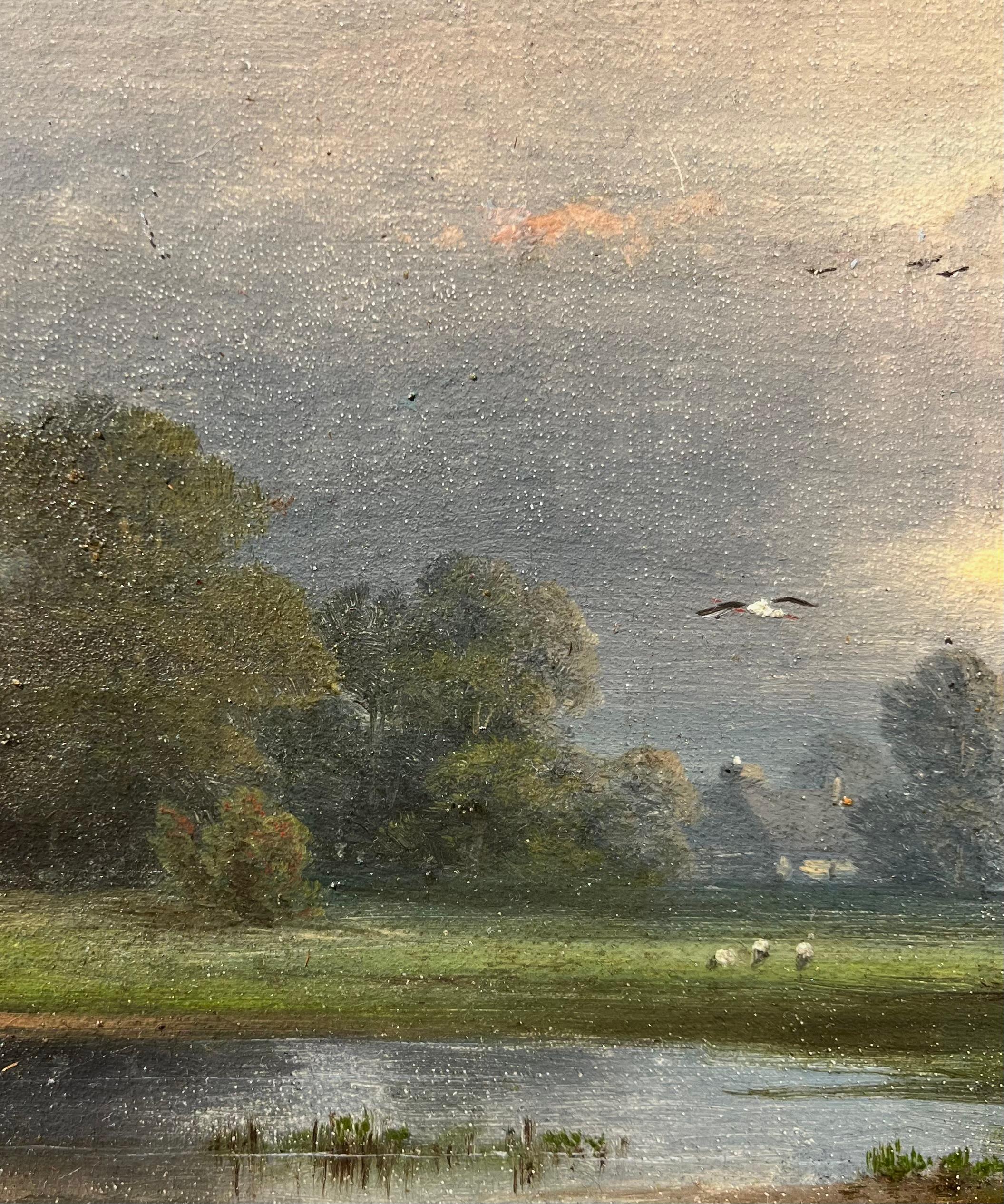 Paysage d'un étang et d'un champ après la pluie intitulé 