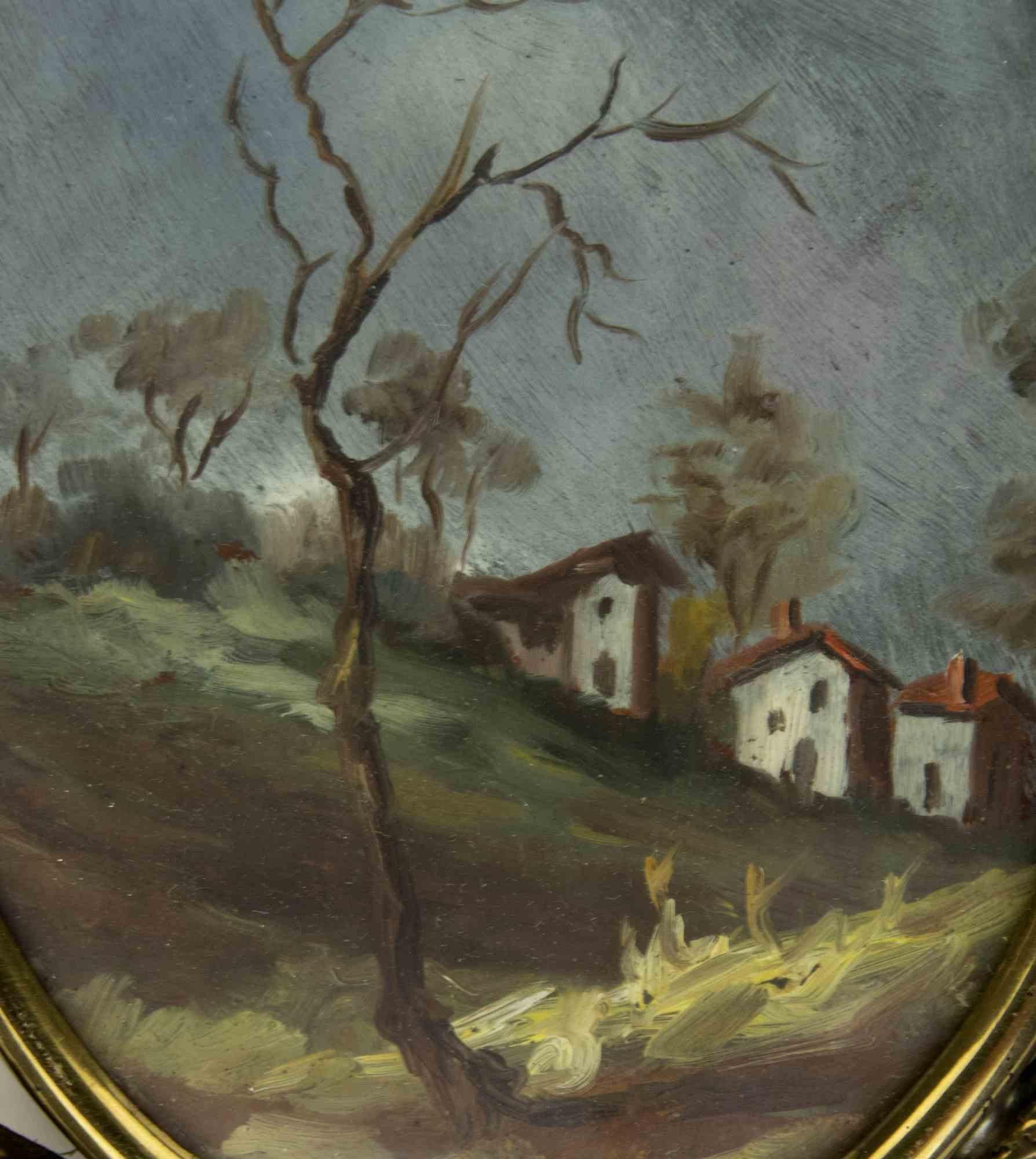 Landscape - Oil on Board - Late 19th century - Modern Painting by Unknown