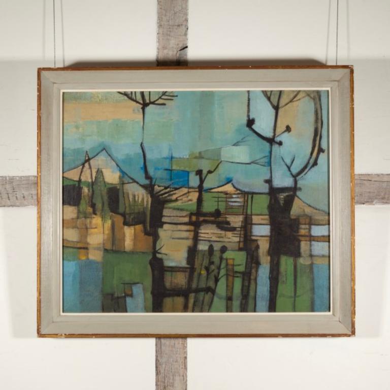 Landscape, 1950s Oil Painting. Friend of John Minton in Soho, London - Gray Landscape Painting by Robert Frame