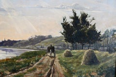 Paysage peinture à l'huile, French Antique Impressionist Landscape in gold frame