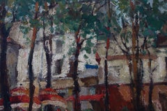 Ölgemälde „Pariser Café-Stadtansicht“, impressionistisches Kunstwerk im Vintage-Stil aus der Mitte des Jahrhunderts