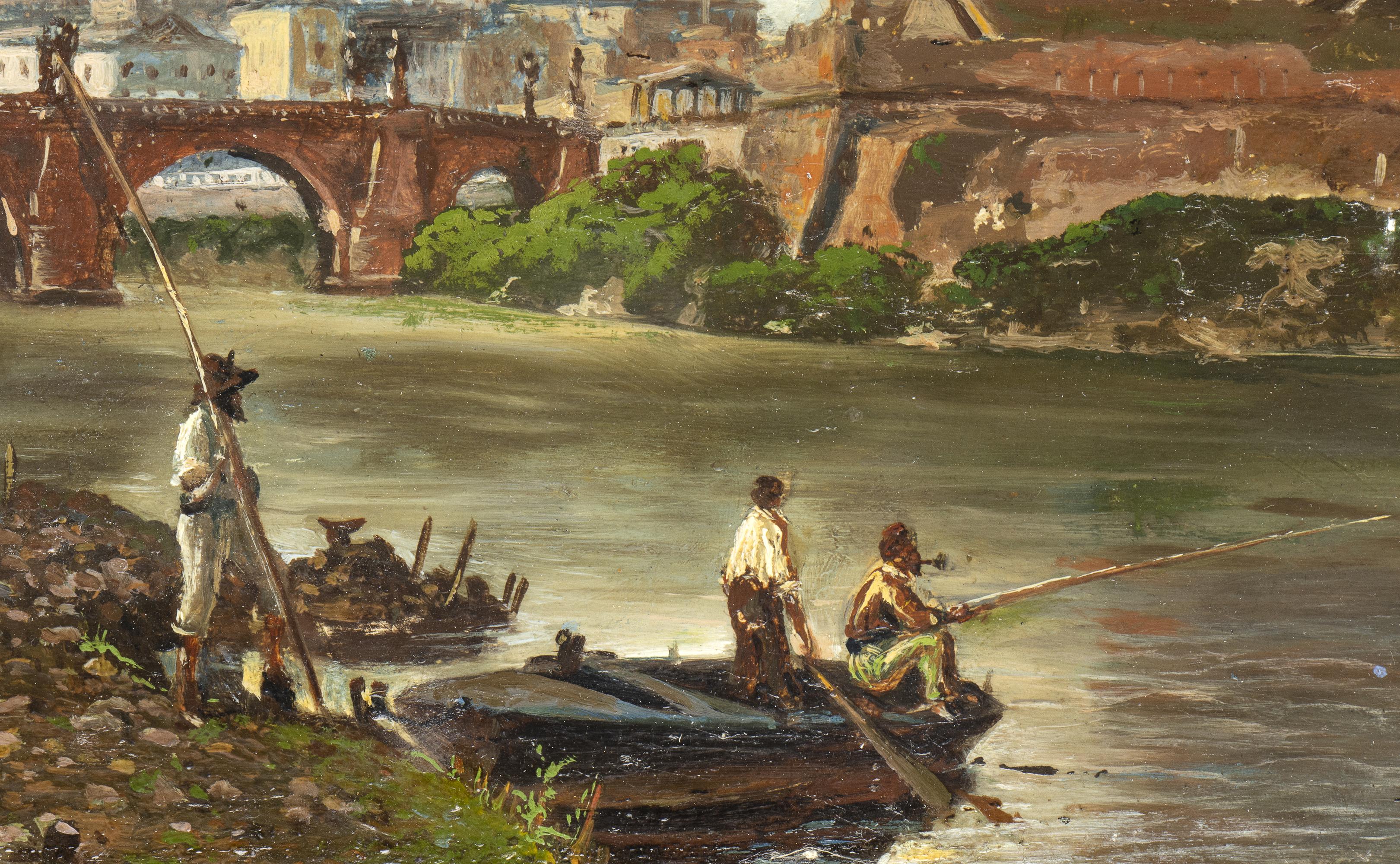 Landscape Oil Painting View of Rome Caste Sant'Angelo And River Tiber Grand Tour 2