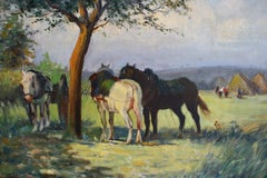 Landschaft Ölgemälde, Vintage French Countryside Painting mit Pferden