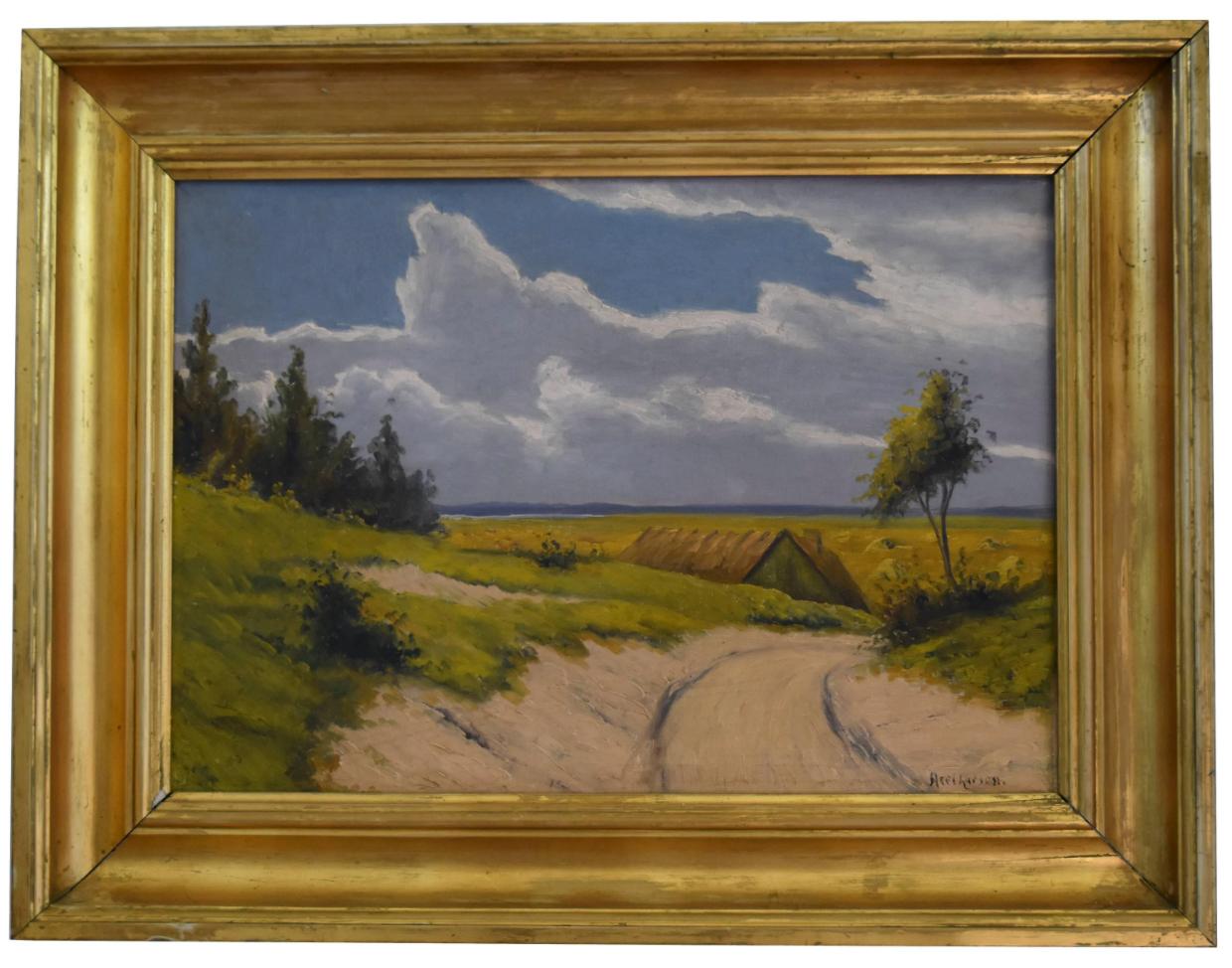 Unknown Landscape Painting - Landscape Oil Painting with a Country Road