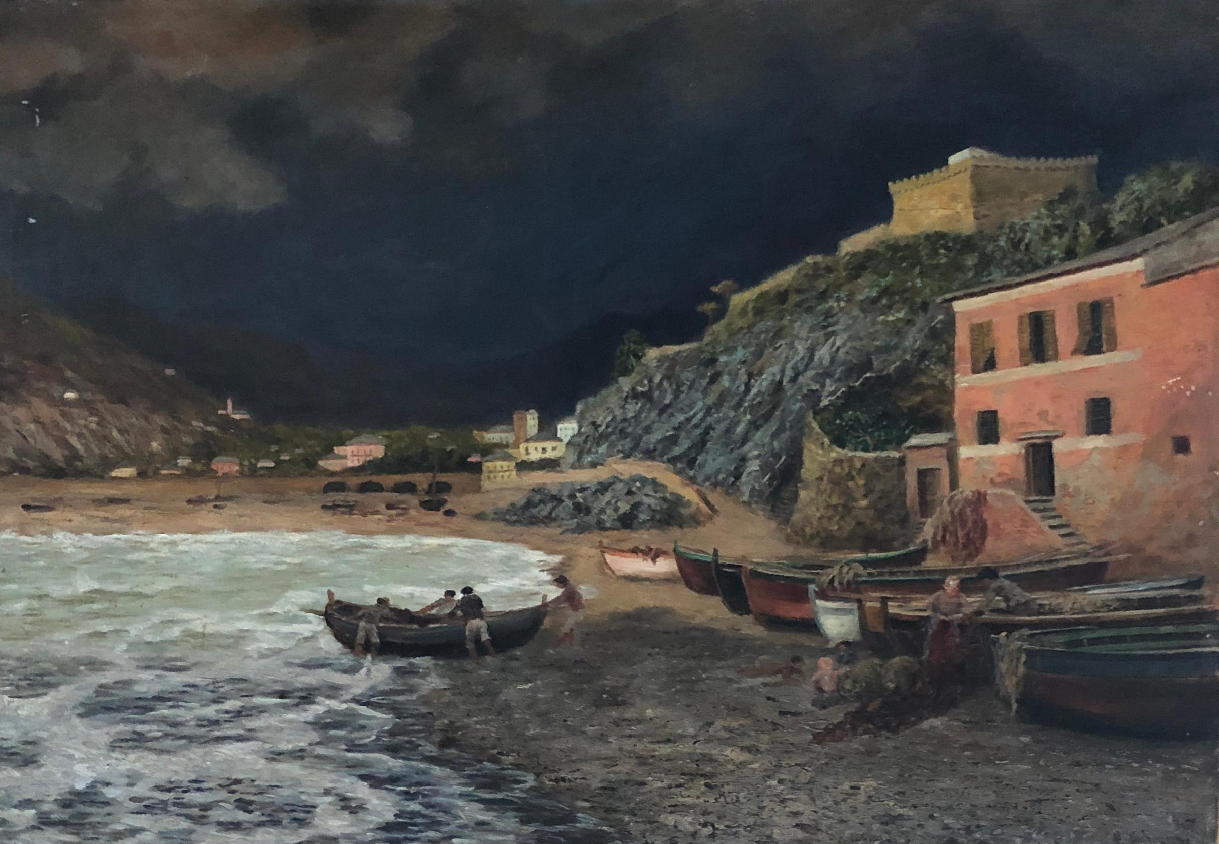 Landscape Painting di Unknown - Paesaggio sulla costa italiana