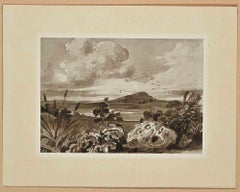 Landschaft -  Zeichnung mit Aquarellfarbe  Mitte des 20. Jahrhunderts