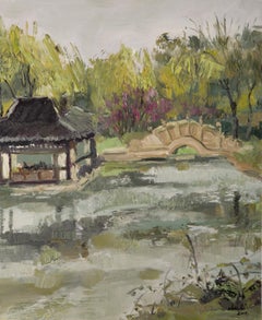 Landscape Original Oil On Canvas "Beautiful Garden"