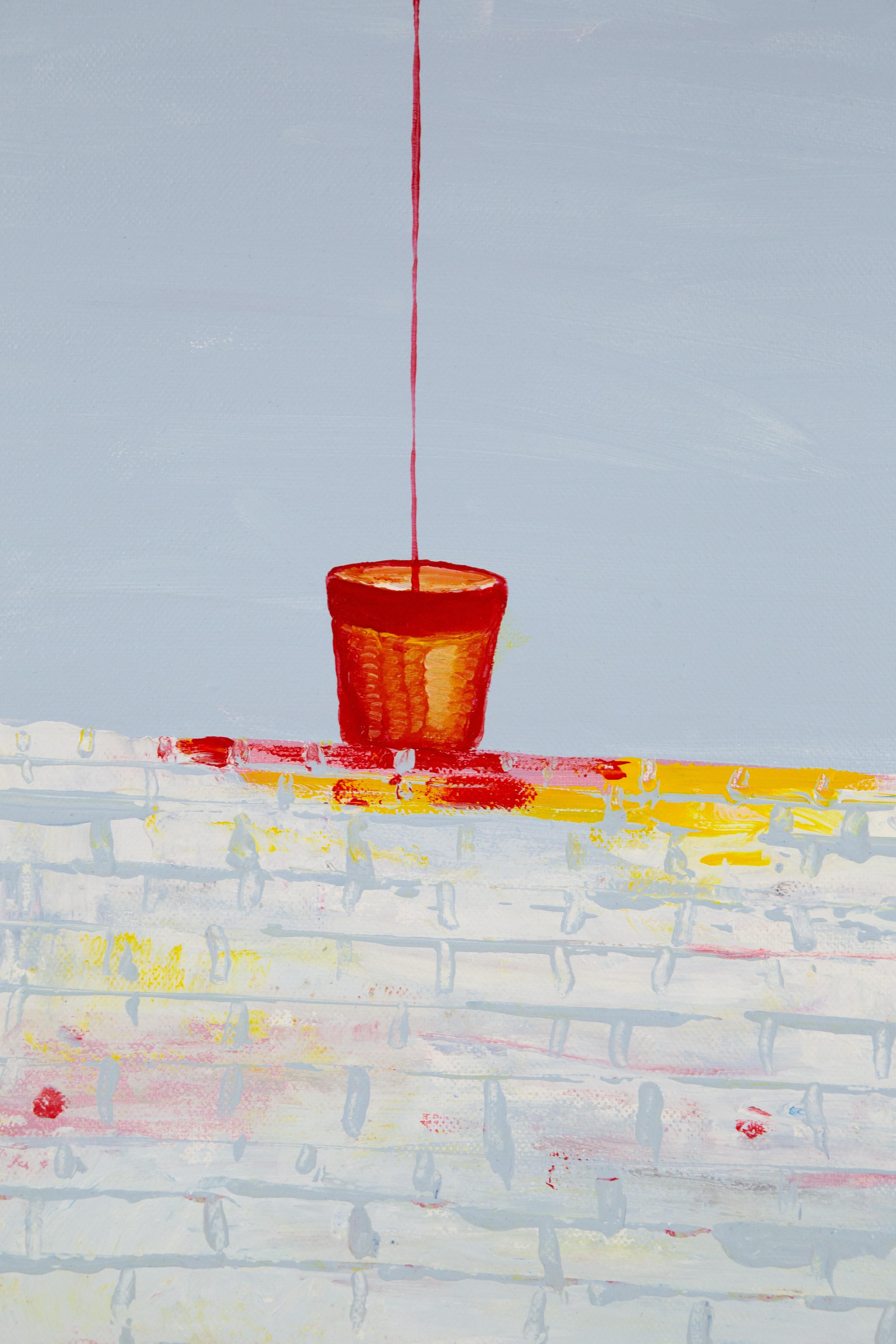  Title: Bucket With Dripping Red
 Medium: Oil on canvas
 Size: 27 x 23 inches
 Frame: Framing options available!
 
 Year: 2000 Circa
 Artist: Unclear
 Provenance: Direct from the artist.