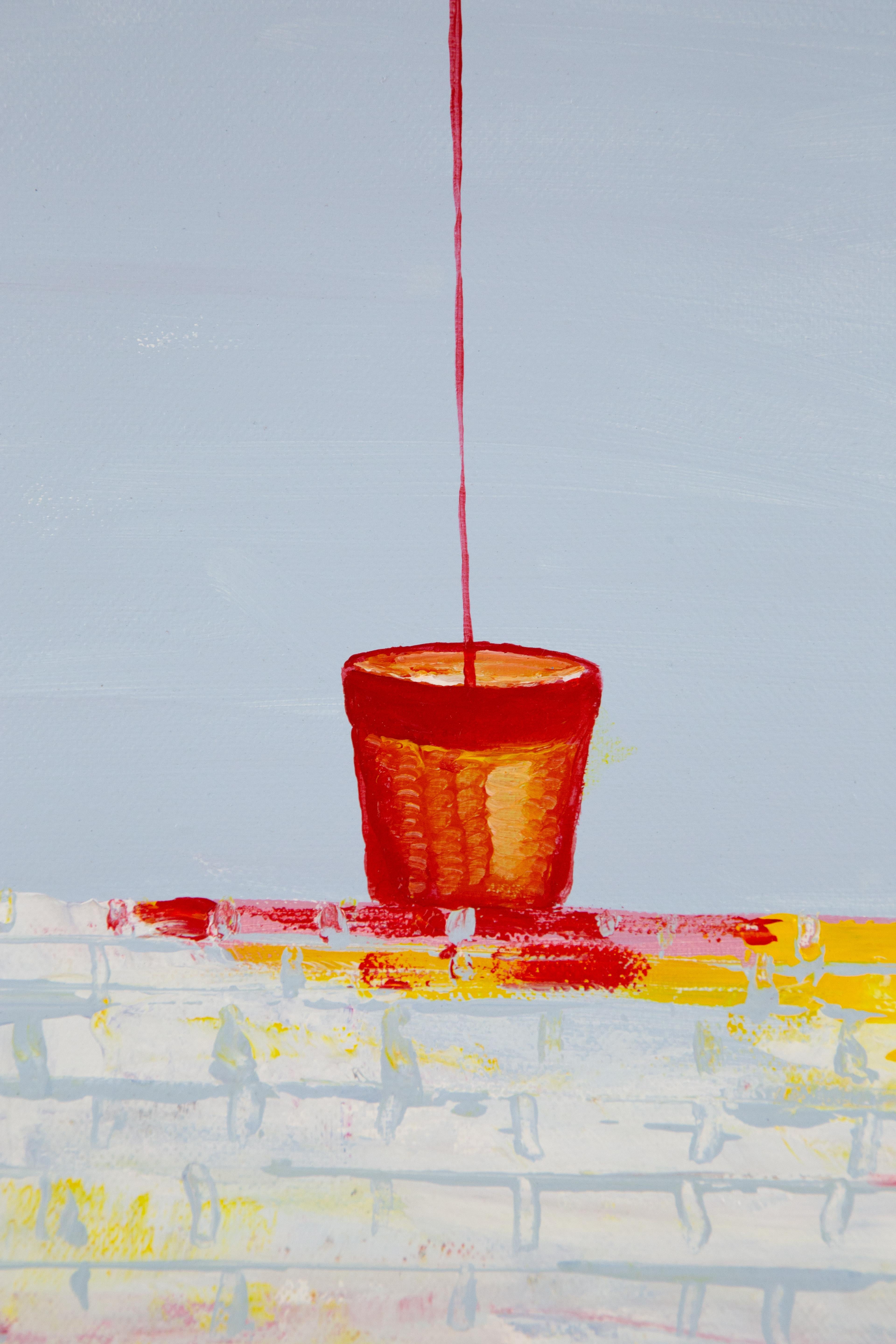 Landschaft, Original, Ölgemälde auf Leinwand, „Bucket With Dripping Red“ im Angebot 2