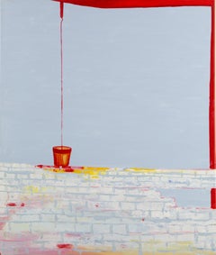 Landschaft, Original, Ölgemälde auf Leinwand, „Bucket With Dripping Red“