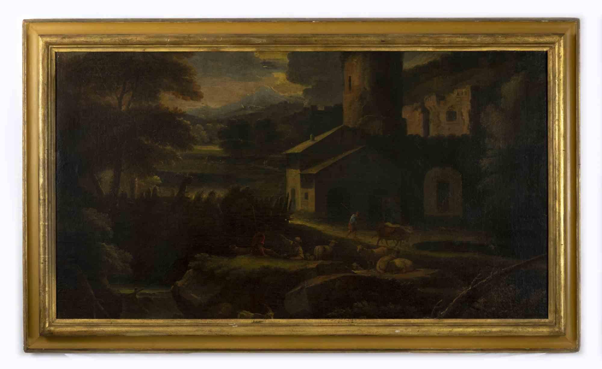 Unknown Figurative Painting - Landscape - Oil Painting - 17th Century