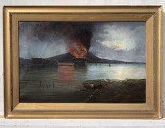 Vedutist Neapolitan painter - 19th century landscape painting - Vesuvius Gulf