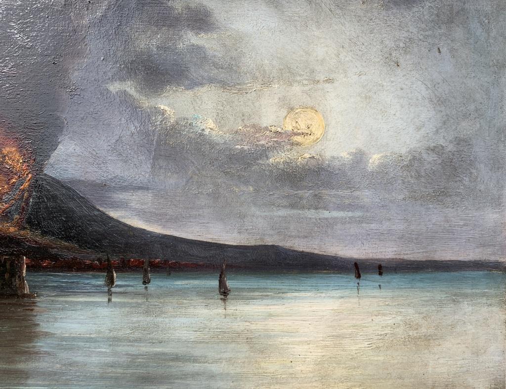 Vedutist Naples painter - 19th century painting - Vesuvius Gulf - Oil on canvas  For Sale 1