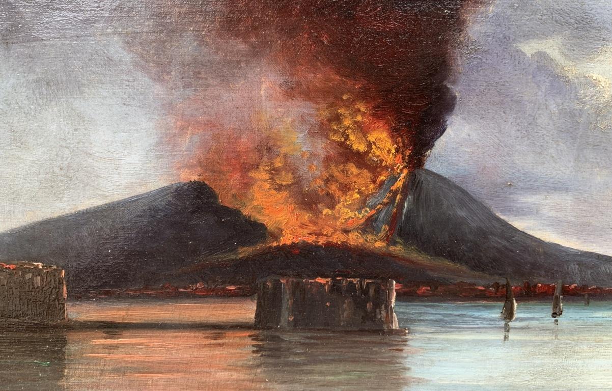 Vedutist Naples painter - 19th century painting - Vesuvius Gulf - Oil on canvas  For Sale 2