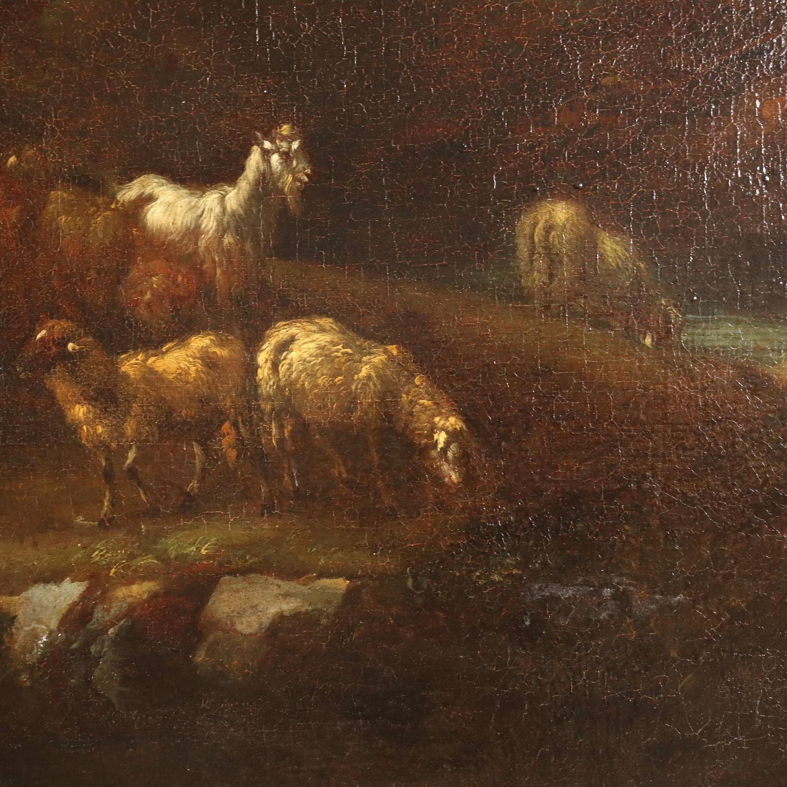 Landscape Painting with Figures and Herds, XVIIIth century 6