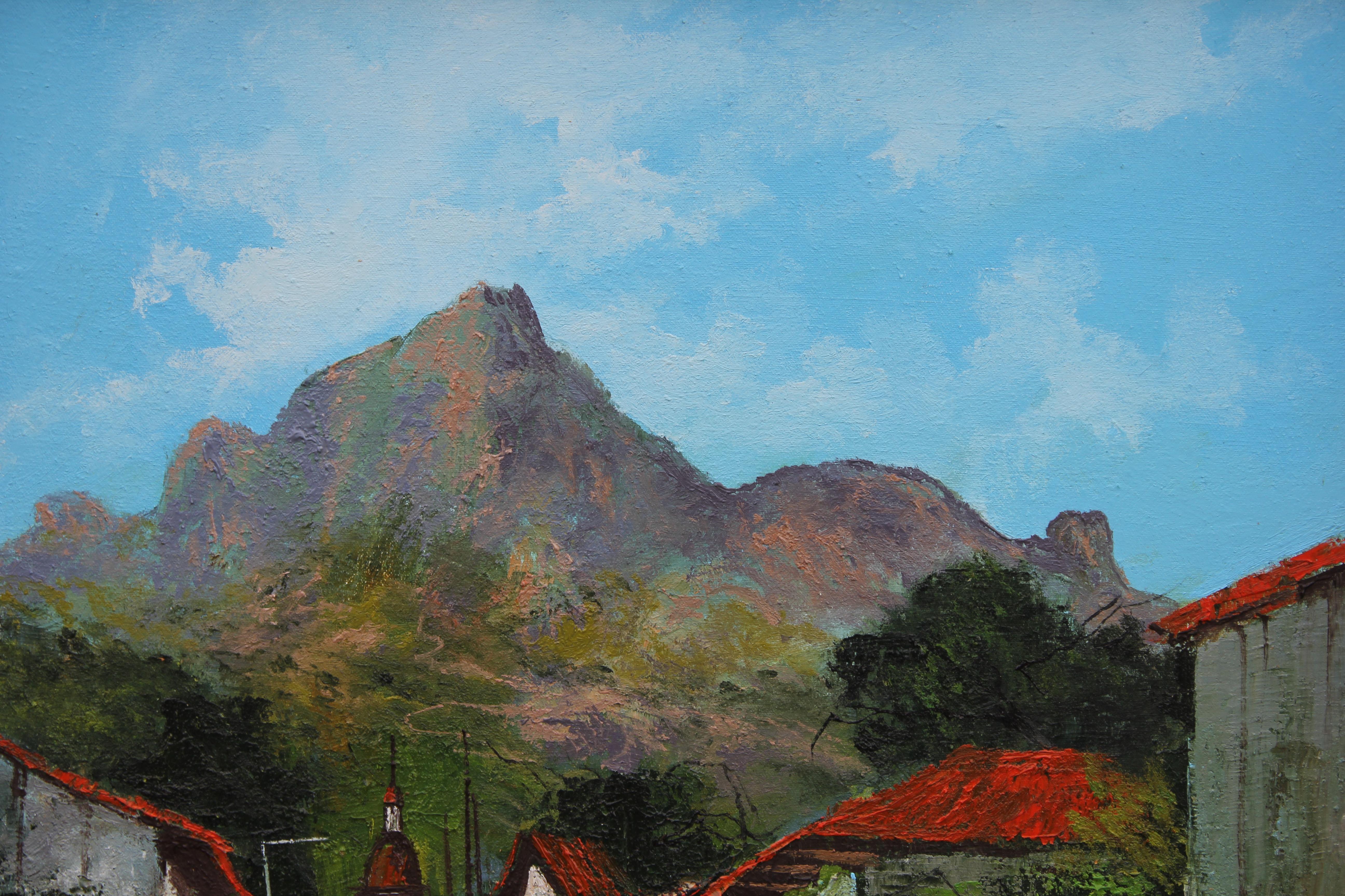 Landscape View of a South American Town - Black Landscape Painting by Unknown