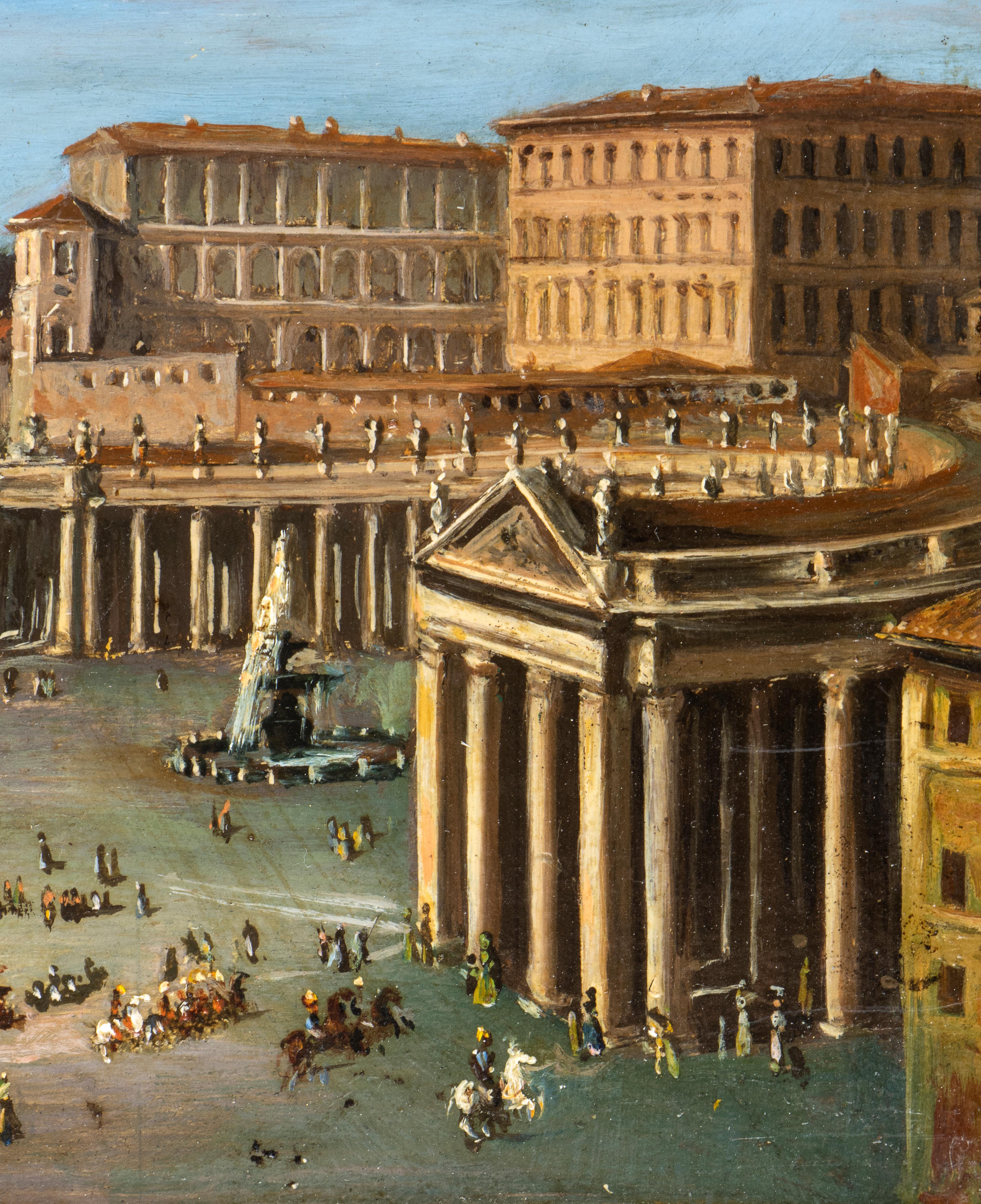 Peinture à l'huile de la basilique Saint-Pétersbourg avec la rue, la colonnade et l'obélisque - Autres styles artistiques Painting par Unknown