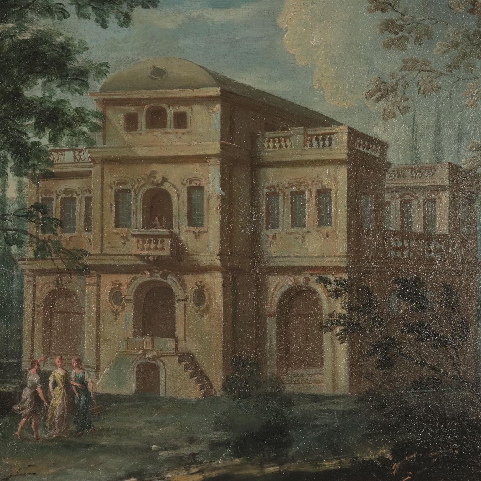 Landscape with Architecture and Figure, 18th Century. Allegory of Life in a Vill - Other Art Style Painting by Unknown