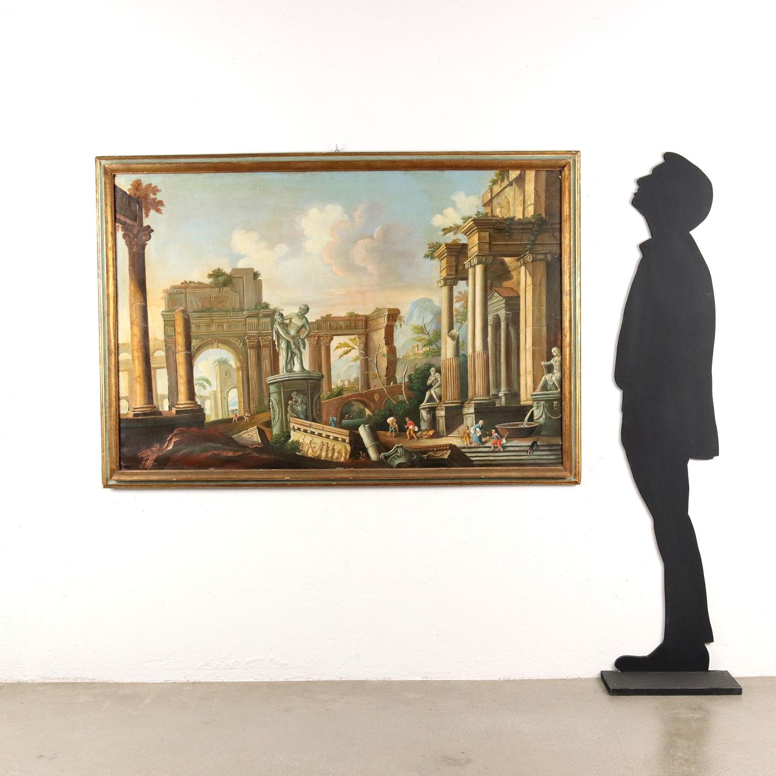 Paisaje con arquitectura Óleo sobre lienzo Italia Siglo XX - Painting de Unknown