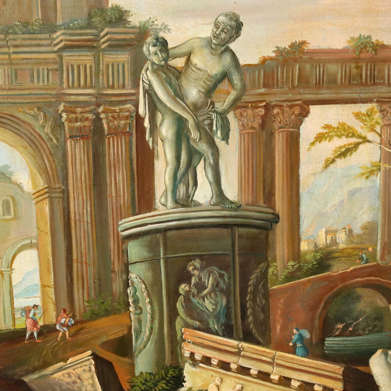 Paisaje con arquitectura Óleo sobre lienzo Italia Siglo XX - Painting Otro estilo de arte de Unknown