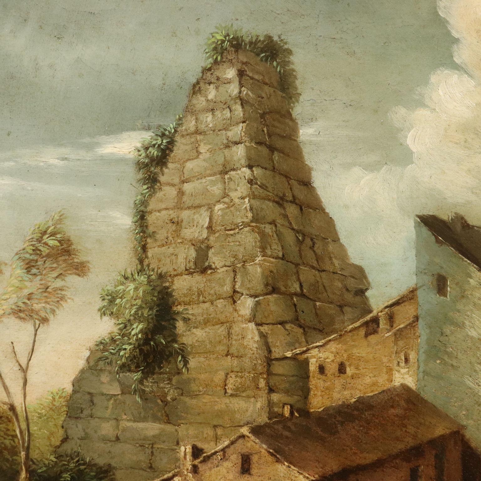 Landscape with Architectures and Figures Center-Italian School 1700 2