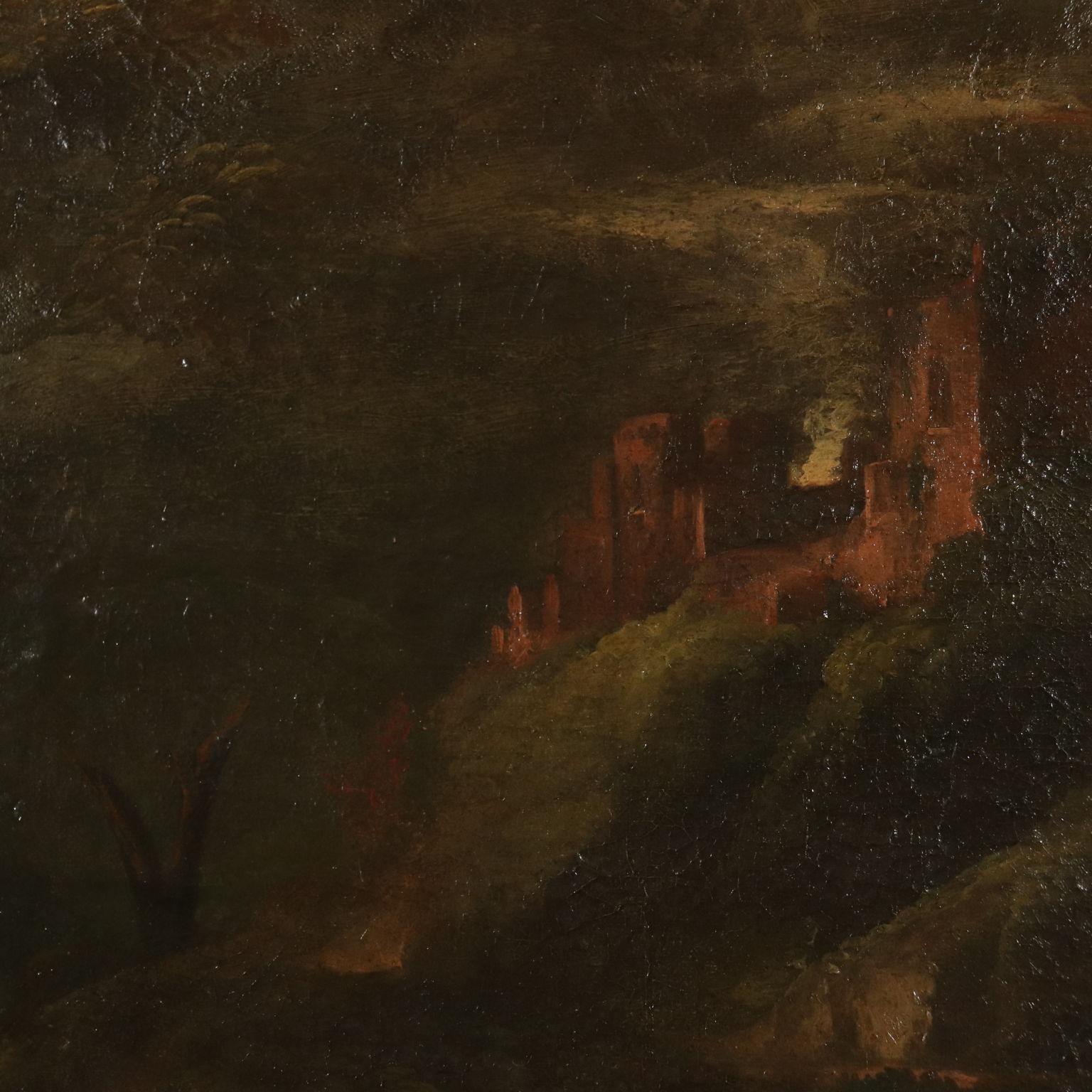 Landscape with Buildings and Figures Oil on Canvas 18th Century 5