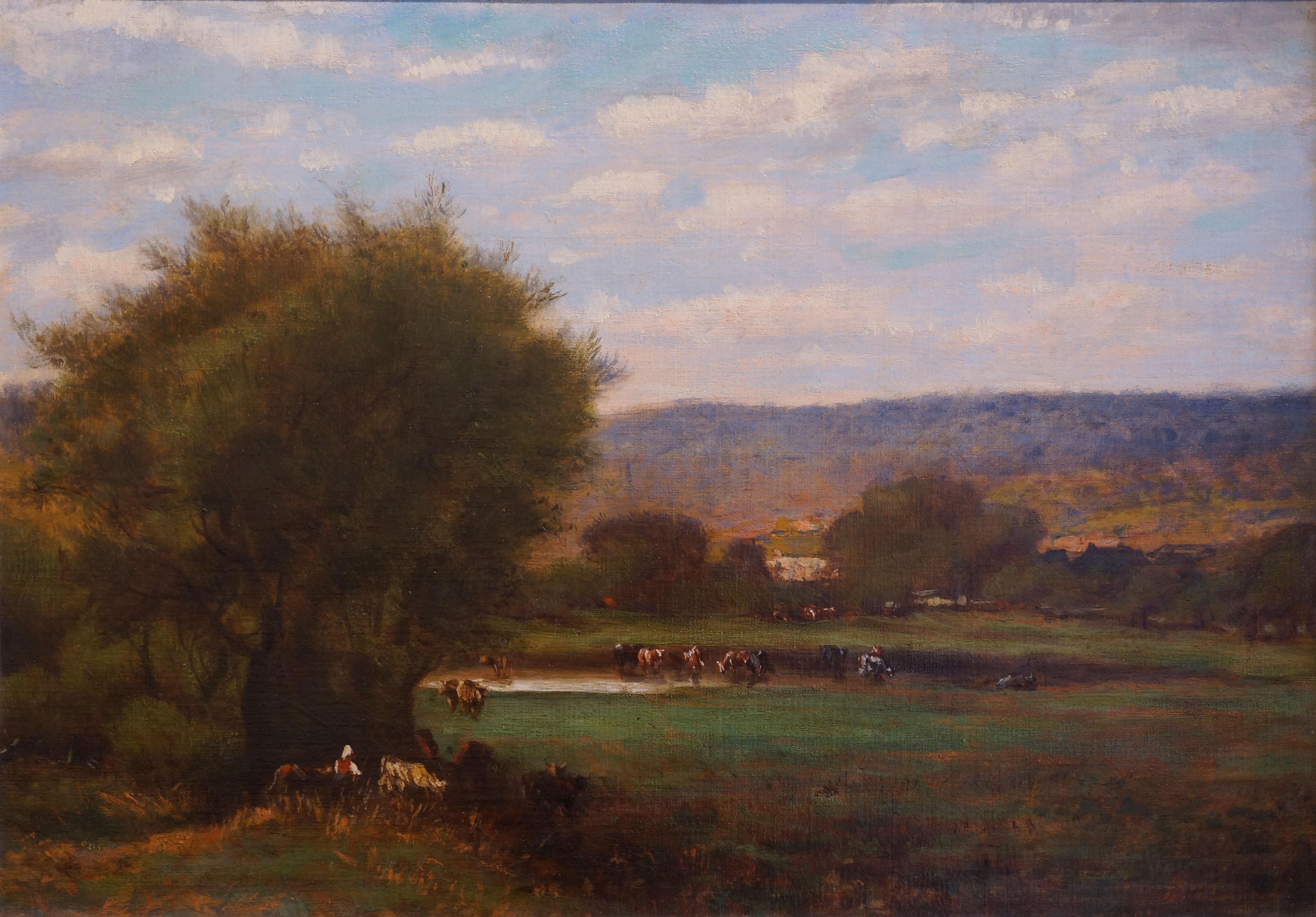 Landscape with Cows - Painting by Unknown